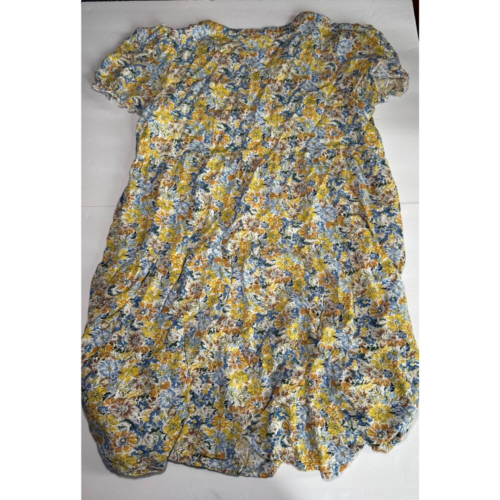 Brass and Roe Floral Mini Dress Women Large Boho Cottagecore Tiered Yellow/Blue - Picture 13 of 13